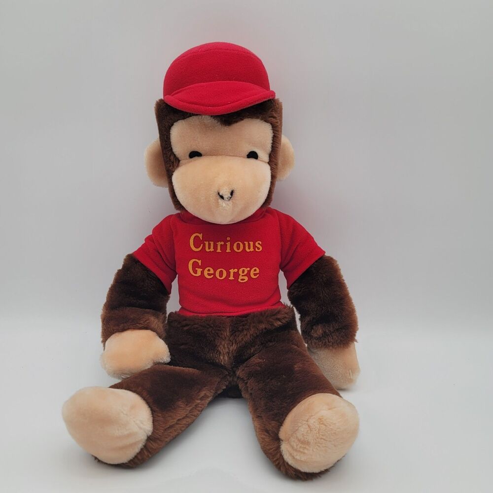 Vintage Rare Curious George Monkey Plush Stuffed Toy Monkey Red Hat Shirt 23 In